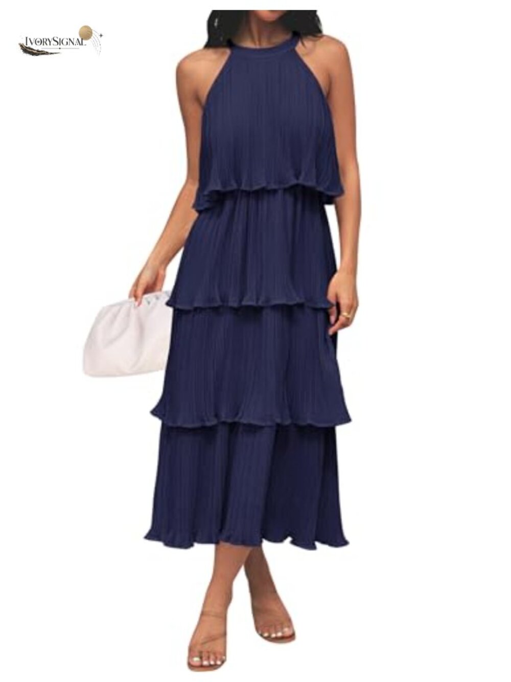 Women's Halter Ruffle Tiered Midi Dress Sleeveless Chiffon Summer